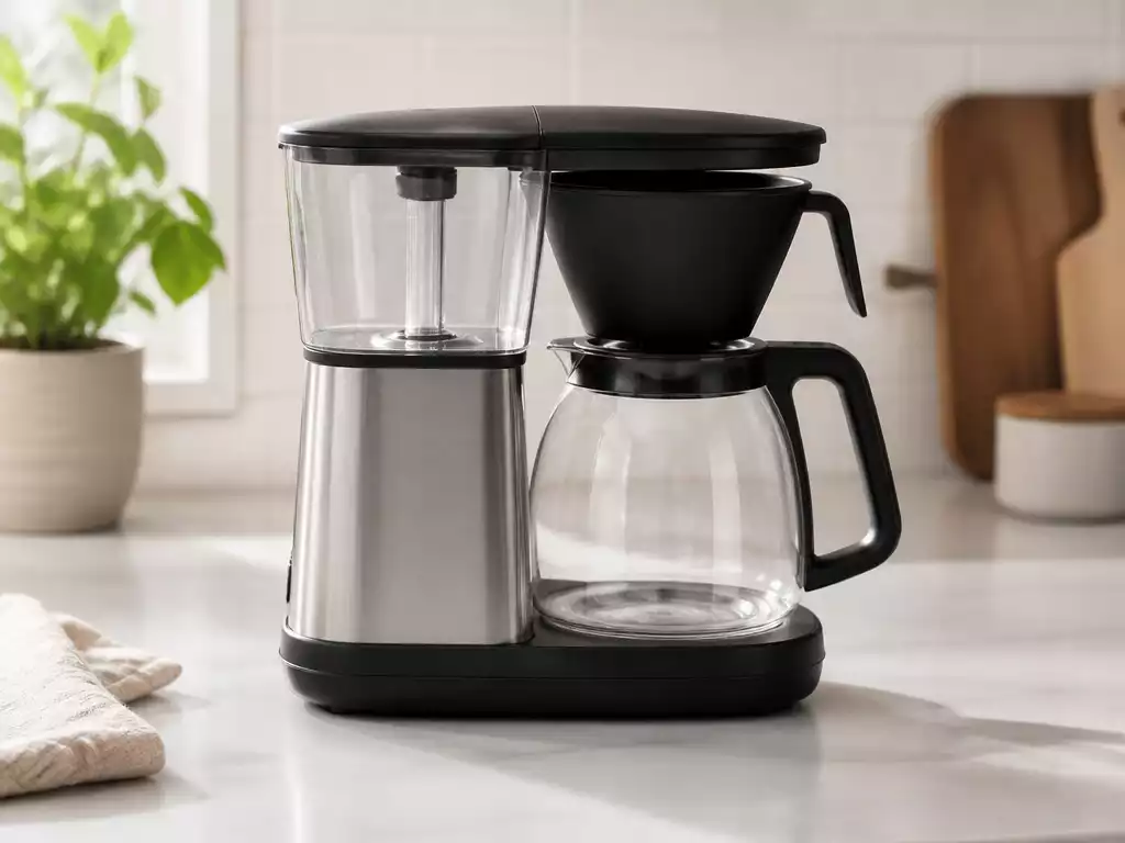 Modern Bonavita coffee maker on a kitchen counter, clean and ready to brew
