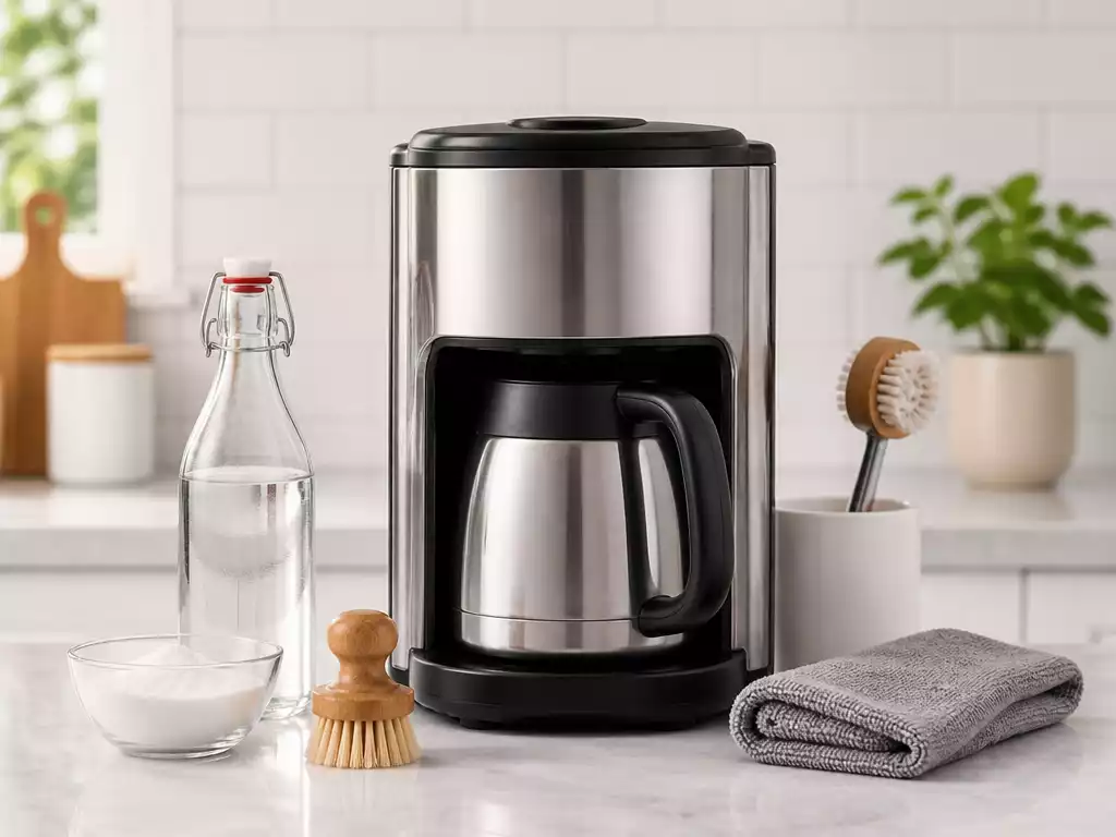 Instant Pot coffee maker with various cleaning tools and agents