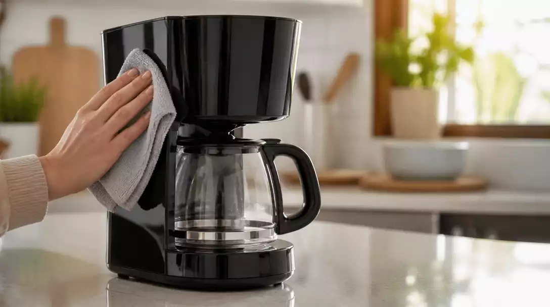 Modern Black+Decker coffee maker being cleaned with a soft cloth
