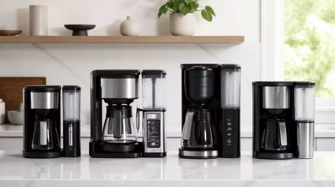 Variety of Ninja Coffee Maker models displayed on a kitchen counter