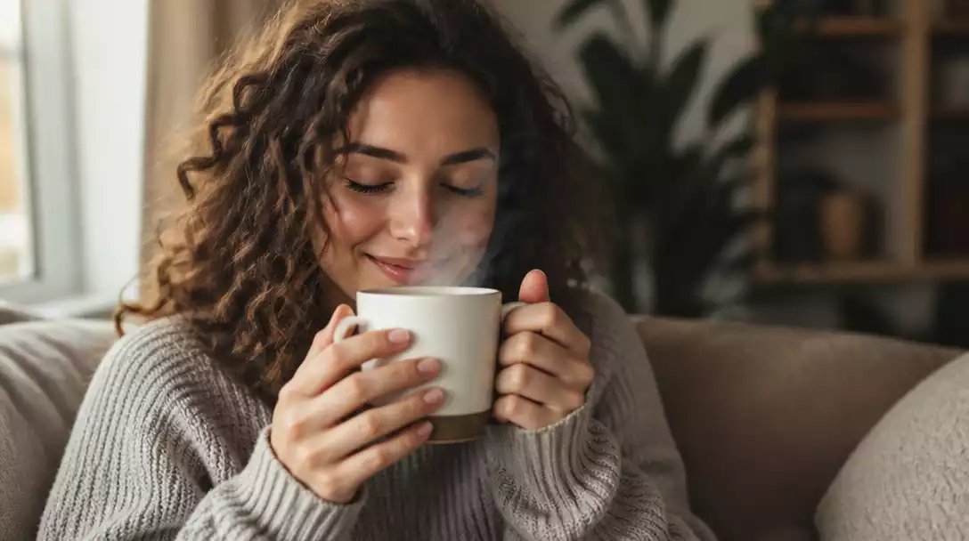 Person enjoying a freshly brewed cup of coffee