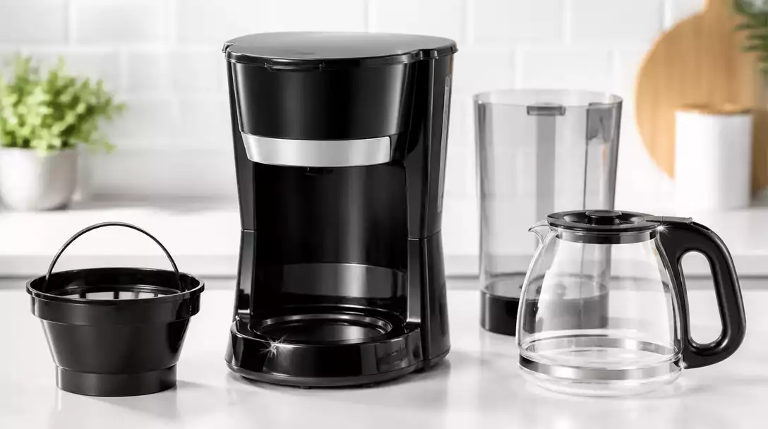Hamilton Beach coffee maker being cleaned, with sparkling components